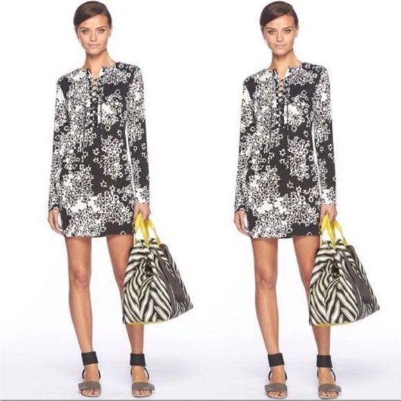 Diane von Furstenberg Mod Tunic Dress Silk Nana Star Meadow Black White - Picture 1 of 11